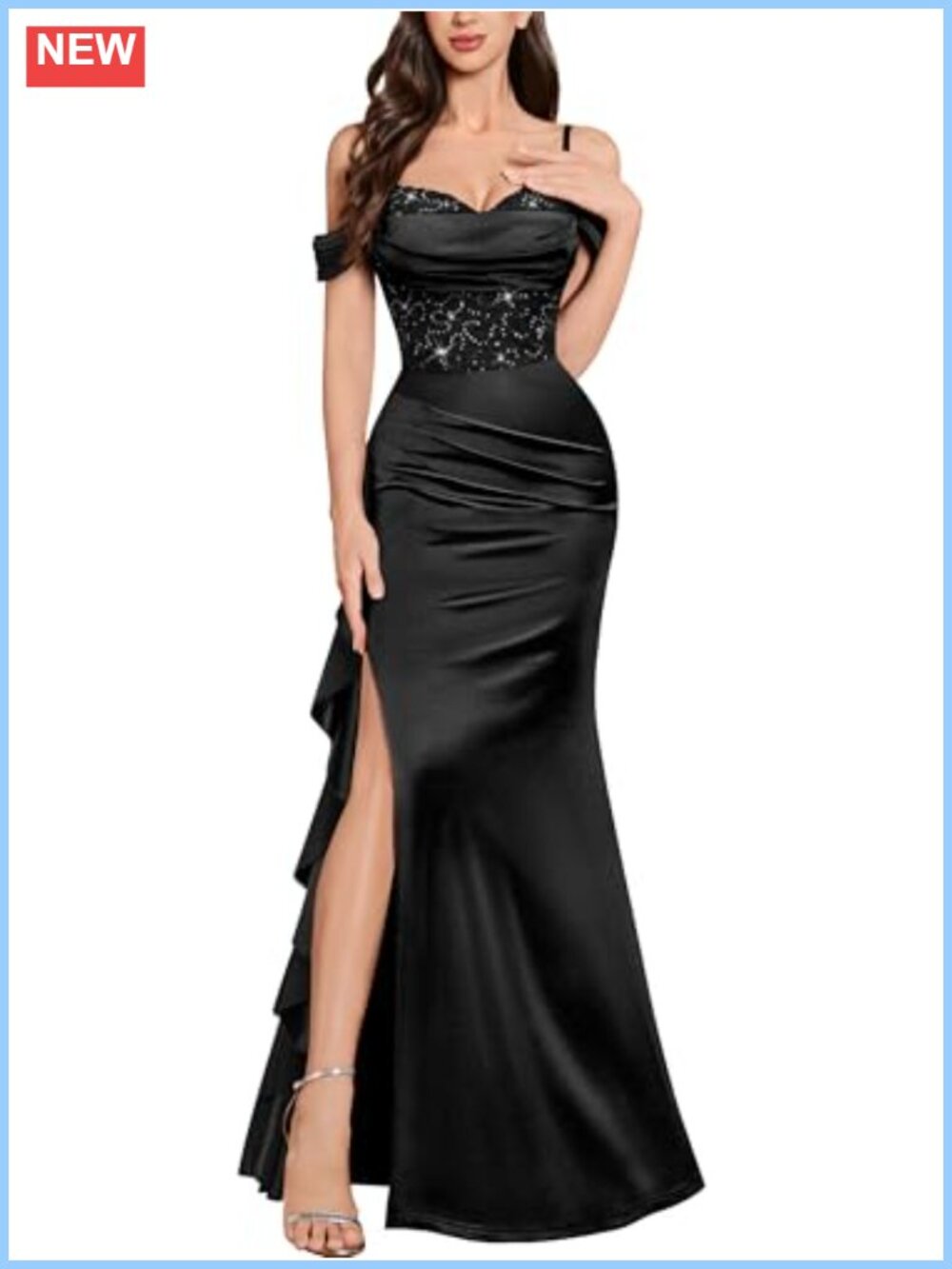 Off Shoulder Sequin Lace Mermaid Maxi Bridesmaid Prom Dress